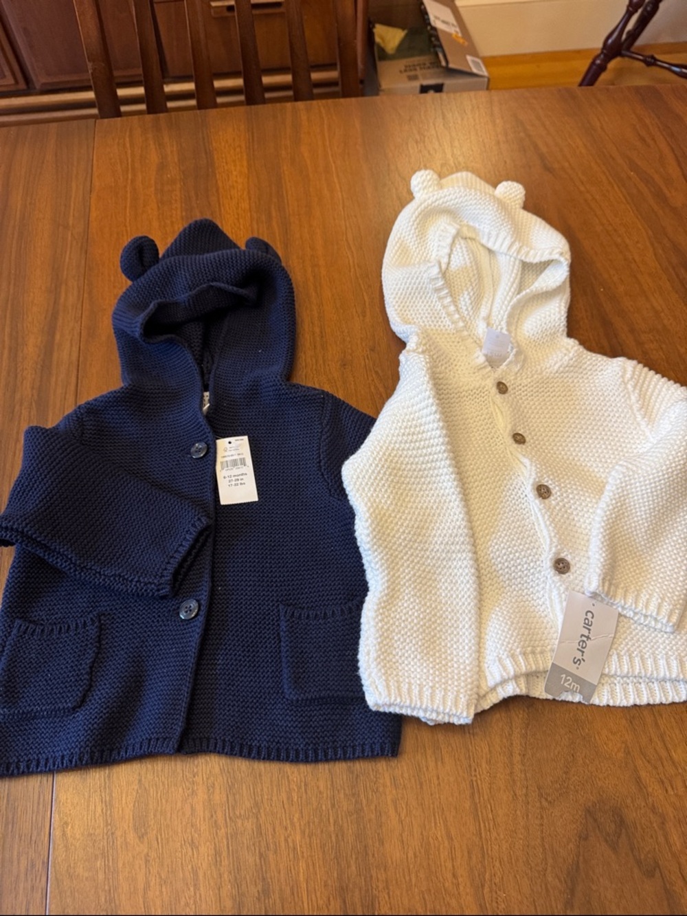 Carter's Baby Knit Hooded Sweater - Navy and Ivory